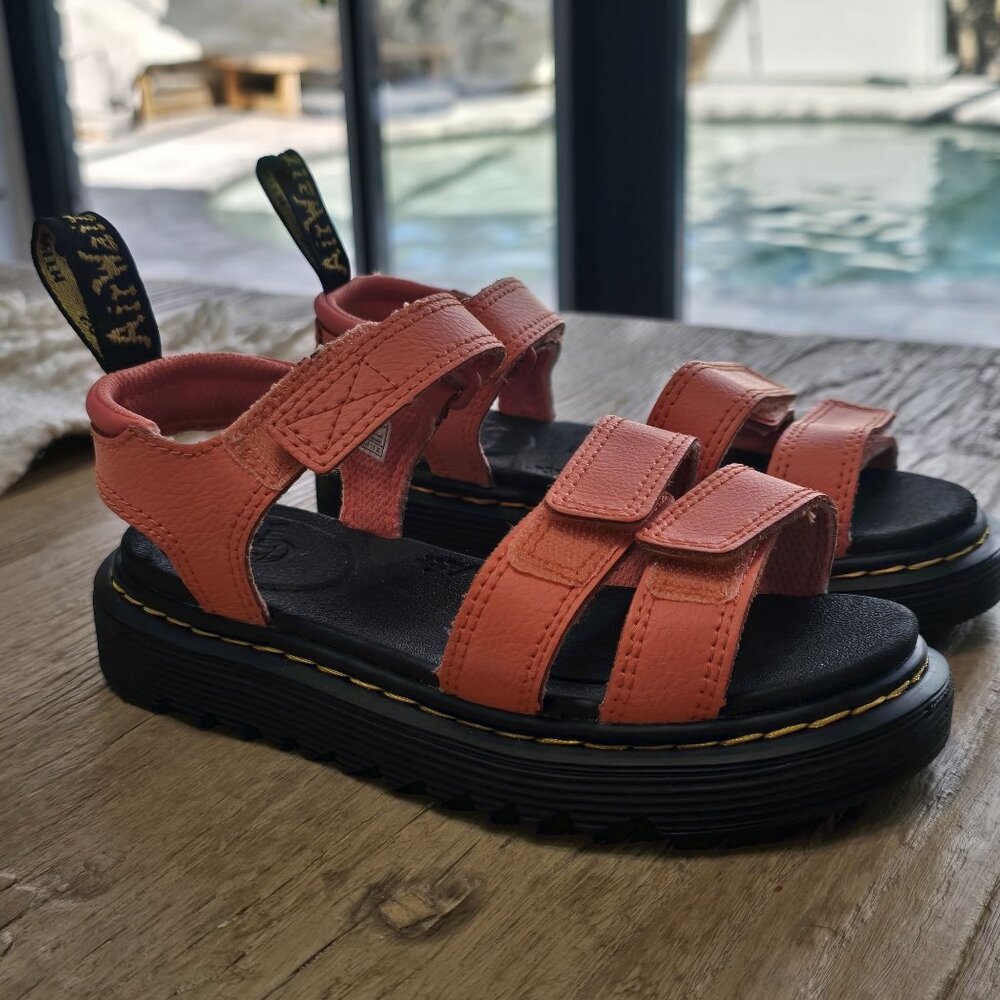 Dr. Martens Kids Klaire J Orange Sandals Size 13 US With Adjustable Straps & Lig